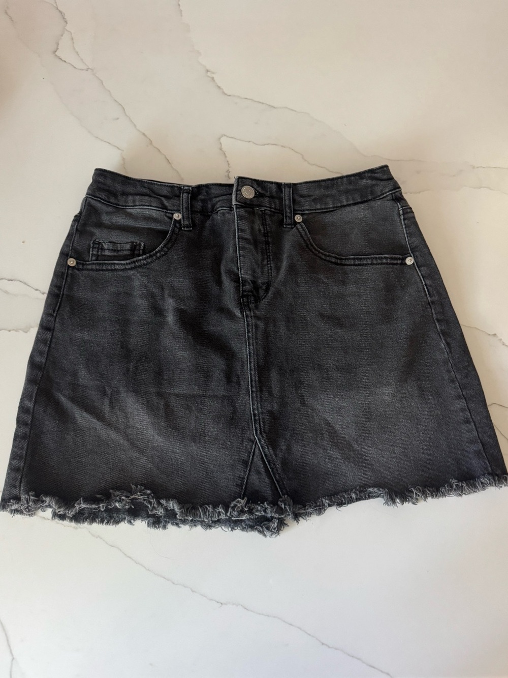 Wild Fable Black Denim Mini Skirt Size 10 Raw Frayed Hem Distressed